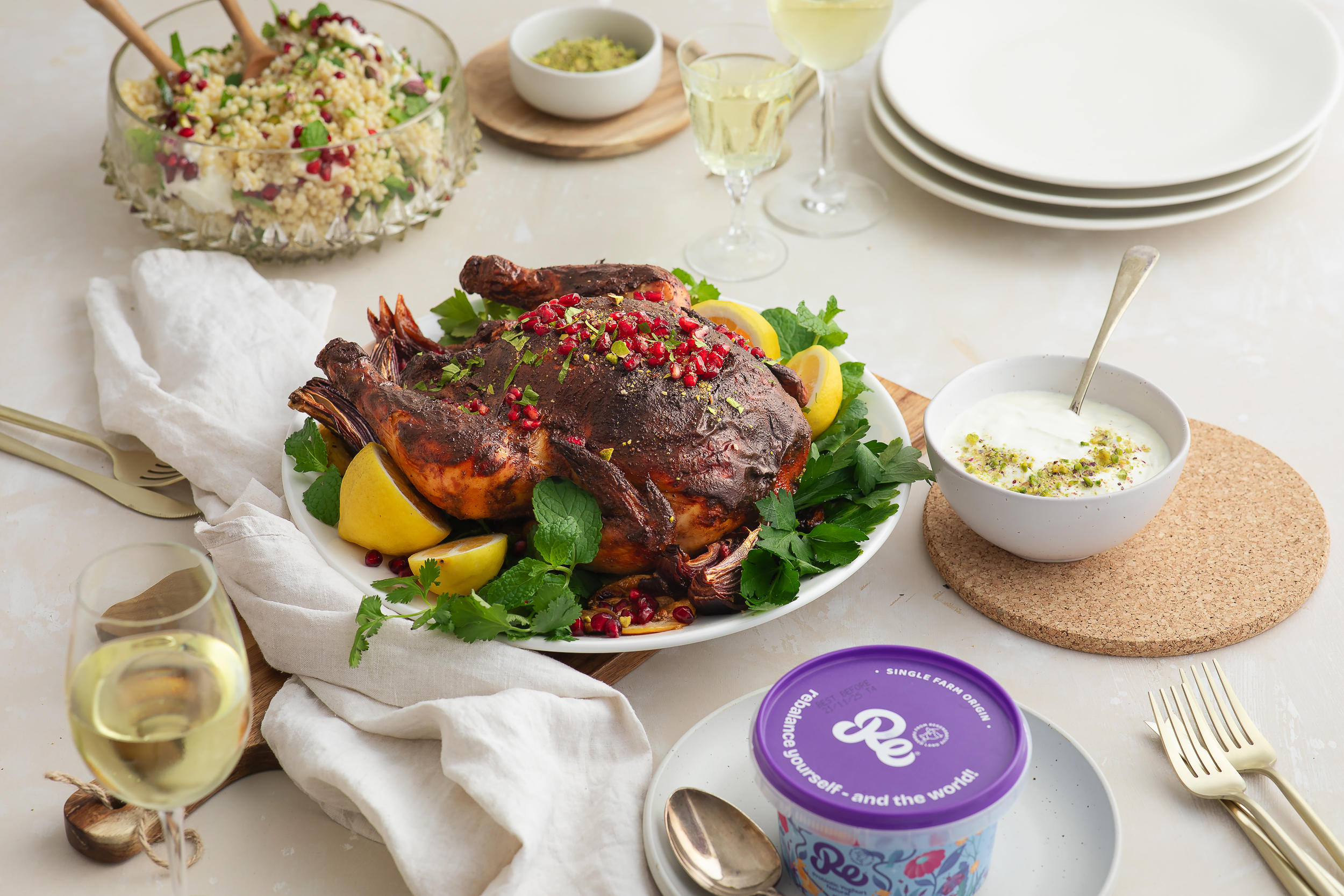 Pomegranate Roast Chicken with Herbed Pearl Couscous