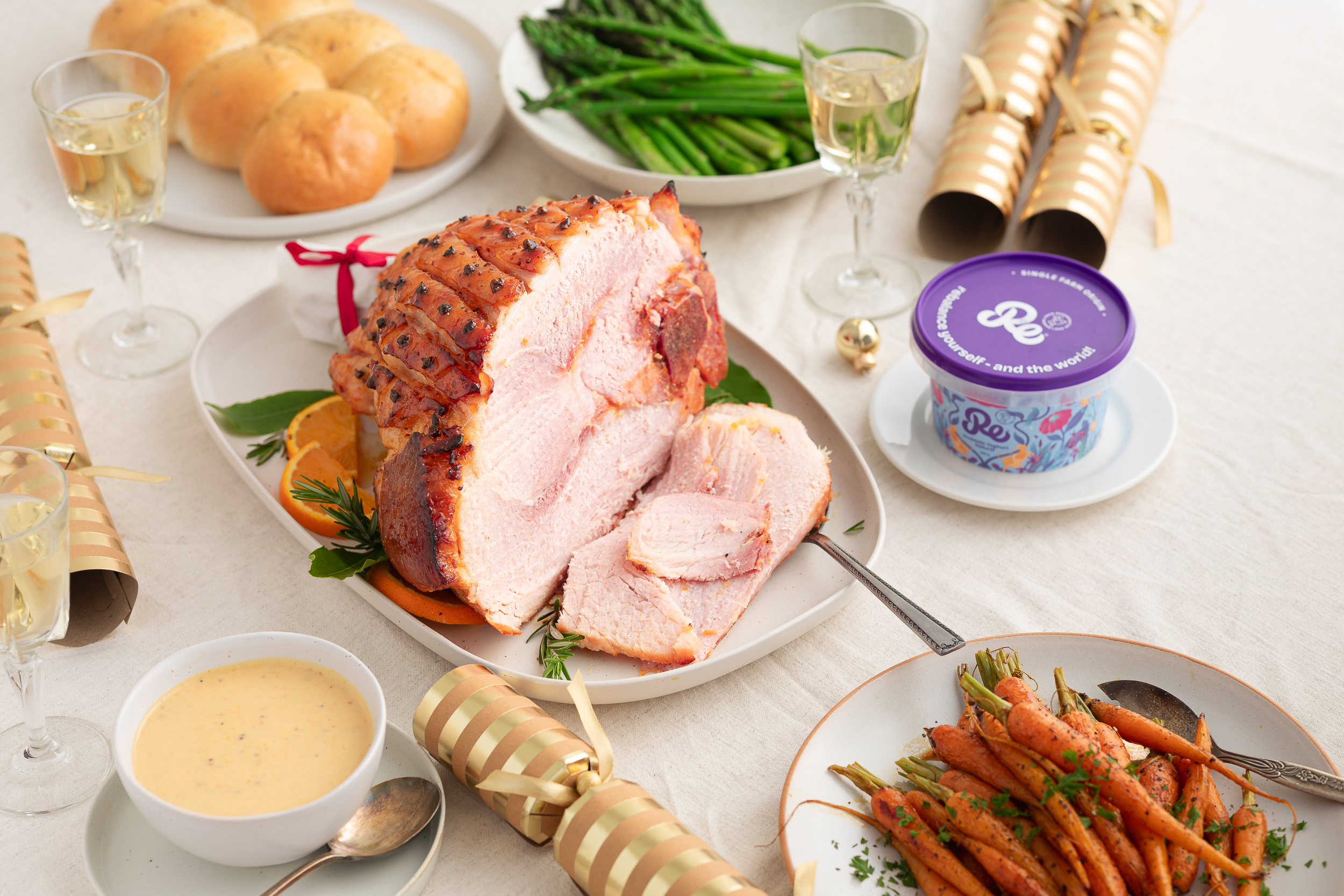 Apricot, Orange & Miso Glazed Ham with Tangy Yoghurt Sauce