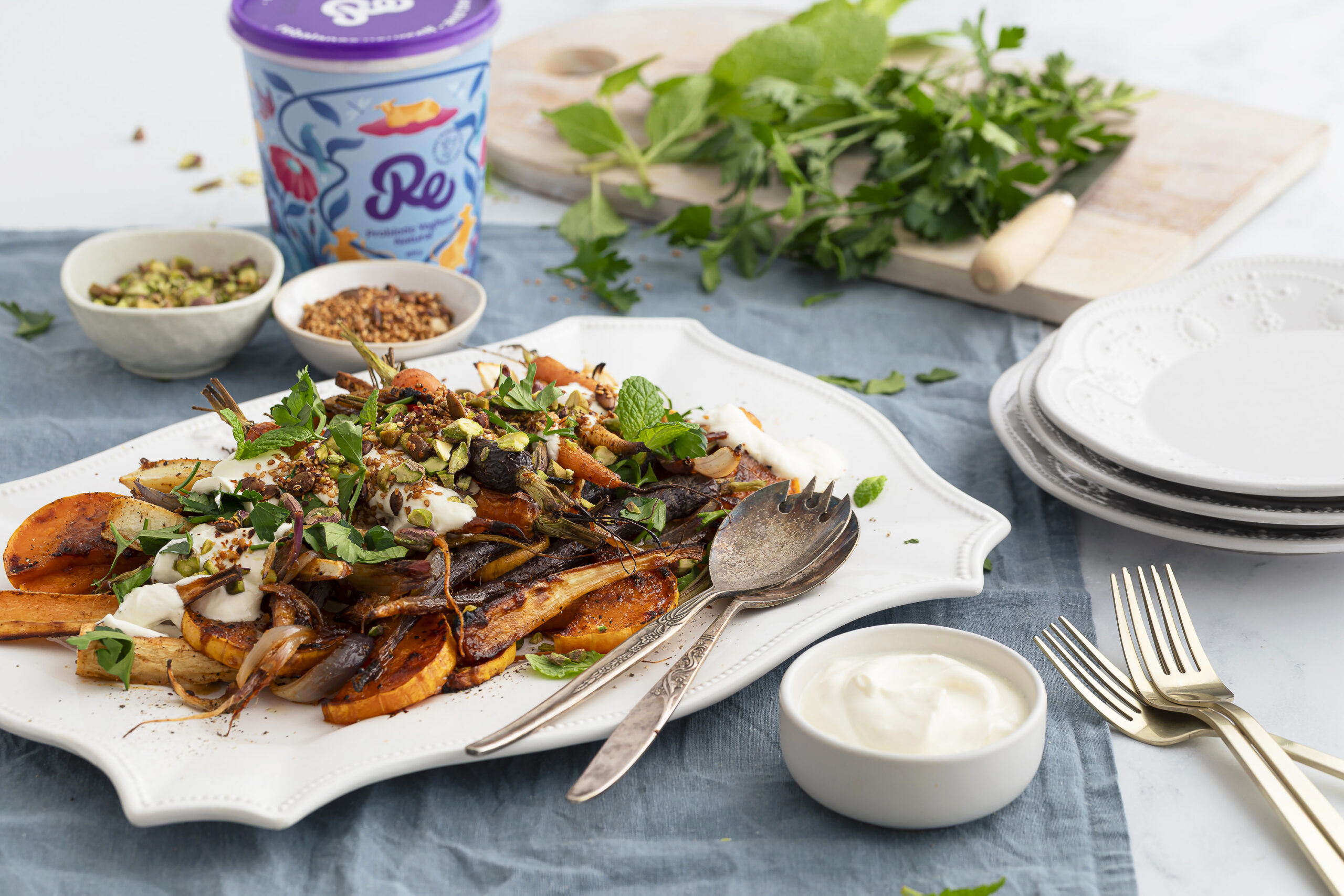 Honey Roasted Vegetables with Garlic Yoghurt & Dukkah